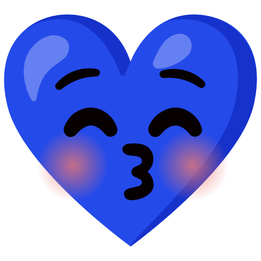 Kissing face with closed eyes and Blue heart