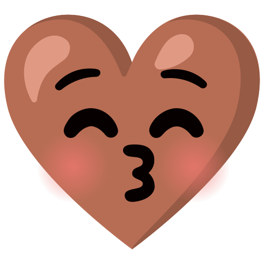 Kissing face with closed eyes and Brown heart