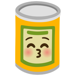 kissing face with closed eyes and canned food