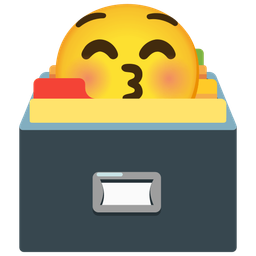 kissing face with closed eyes and card file box