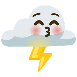 kissing face with closed eyes and cloud with lightning
