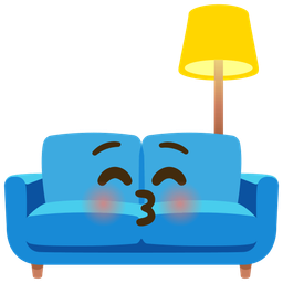 kissing face with closed eyes and couch and lamp