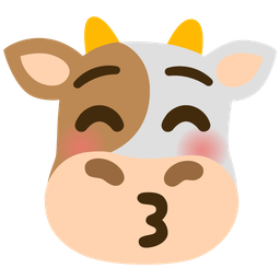 kissing face with closed eyes and cow face