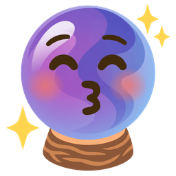 kissing face with closed eyes and crystal ball