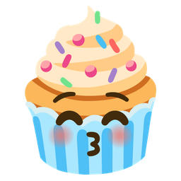 kissing face with closed eyes and cupcake