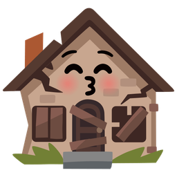 kissing face with closed eyes and derelict house