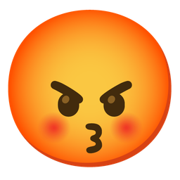 kissing face with closed eyes and enraged face