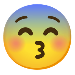 kissing face with closed eyes and fearful face