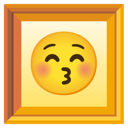 kissing face with closed eyes and framed picture