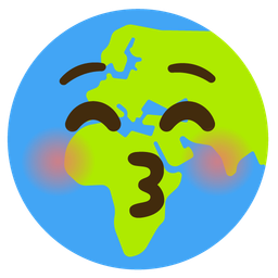 kissing face with closed eyes and globe showing Europe-Africa