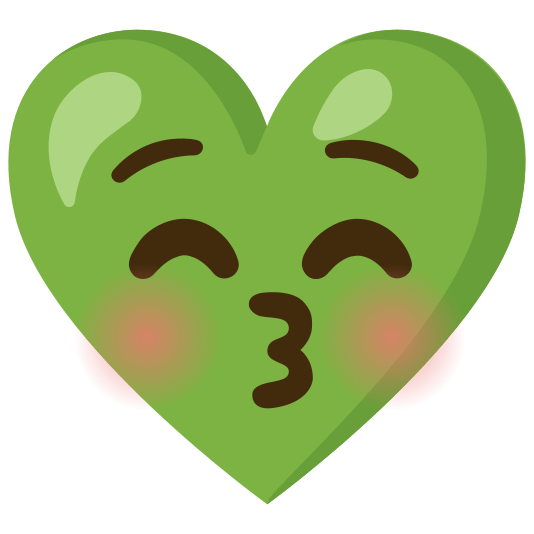 Kissing face with closed eyes and Green heart