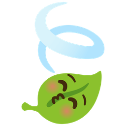 kissing face with closed eyes and leaf fluttering in wind