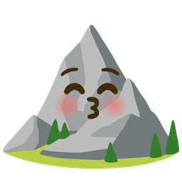kissing face with closed eyes and mountain