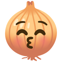 kissing face with closed eyes and onion