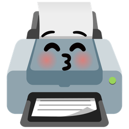 kissing face with closed eyes and printer