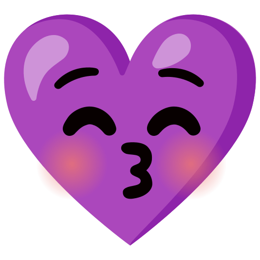 Kissing face with closed eyes and Purple heart