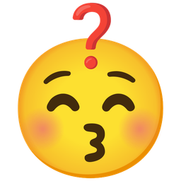 kissing face with closed eyes and red question mark