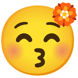 kissing face with closed eyes and rosette