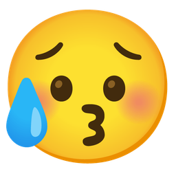 kissing face with closed eyes and sad but relieved face