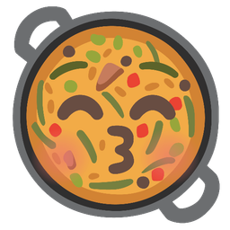 kissing face with closed eyes and shallow pan of food