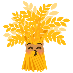 kissing face with closed eyes and sheaf of rice