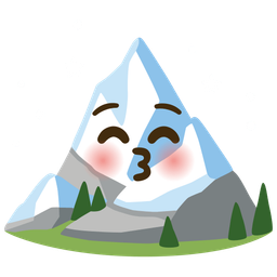 kissing face with closed eyes and snow-capped mountain
