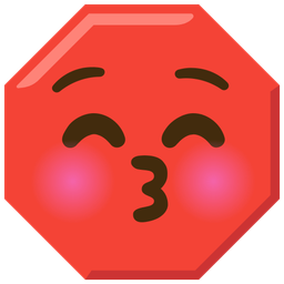 kissing face with closed eyes and stop sign