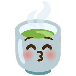 kissing face with closed eyes and teacup without handle