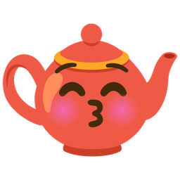 kissing face with closed eyes and teapot