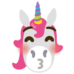 kissing face with closed eyes and unicorn