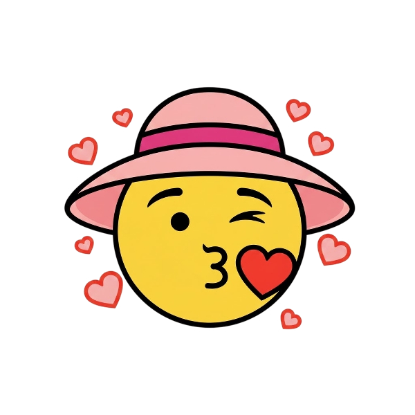 Kissing face with closed eyes and Woman’s hat