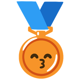 kissing face with smiling eyes and 3rd place medal