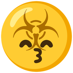 kissing face with smiling eyes and biohazard