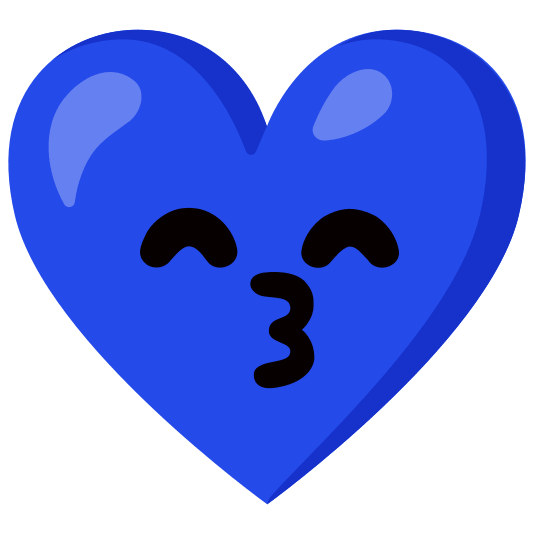 Kissing face with smiling eyes and Blue heart
