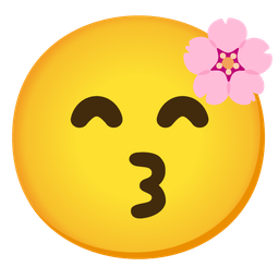 kissing face with smiling eyes and cherry blossom