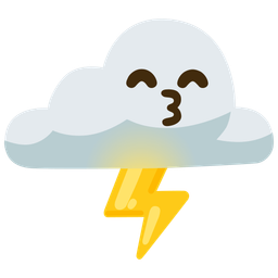 kissing face with smiling eyes and cloud with lightning