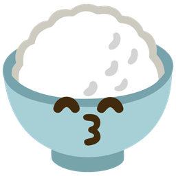 kissing face with smiling eyes and cooked rice