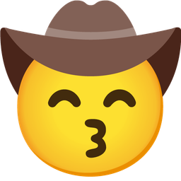 kissing face with smiling eyes and cowboy hat face