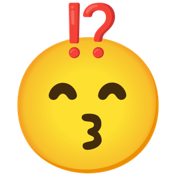 kissing face with smiling eyes and exclamation question mark