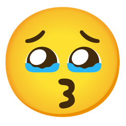 kissing face with smiling eyes and face holding back tears