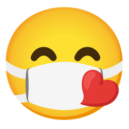 kissing face with smiling eyes and face with medical mask