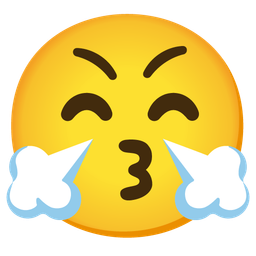 kissing face with smiling eyes and face with steam from nose