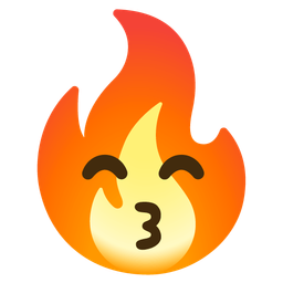 kissing face with smiling eyes and fire