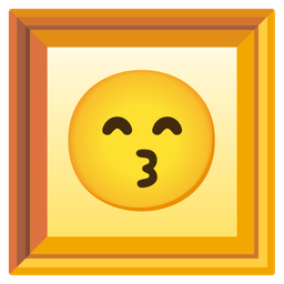 kissing face with smiling eyes and framed picture