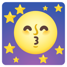 kissing face with smiling eyes and full moon face