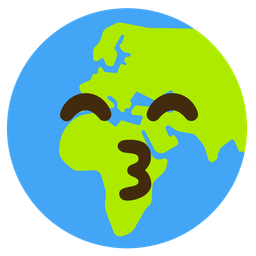 kissing face with smiling eyes and globe showing Europe-Africa