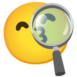 kissing face with smiling eyes and magnifying glass tilted right