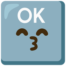 kissing face with smiling eyes and OK button