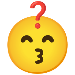 kissing face with smiling eyes and red question mark