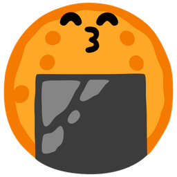 kissing face with smiling eyes and rice cracker